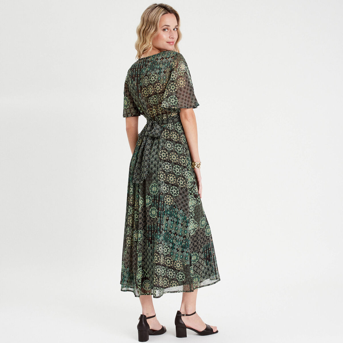 Robe longue évasée noir femme