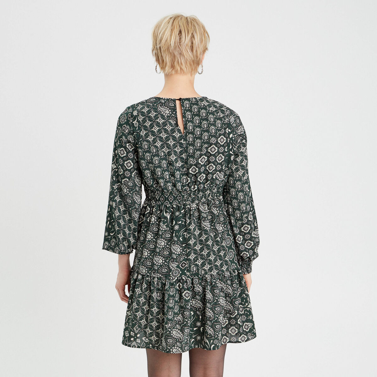Robe évasée col en V vert femme