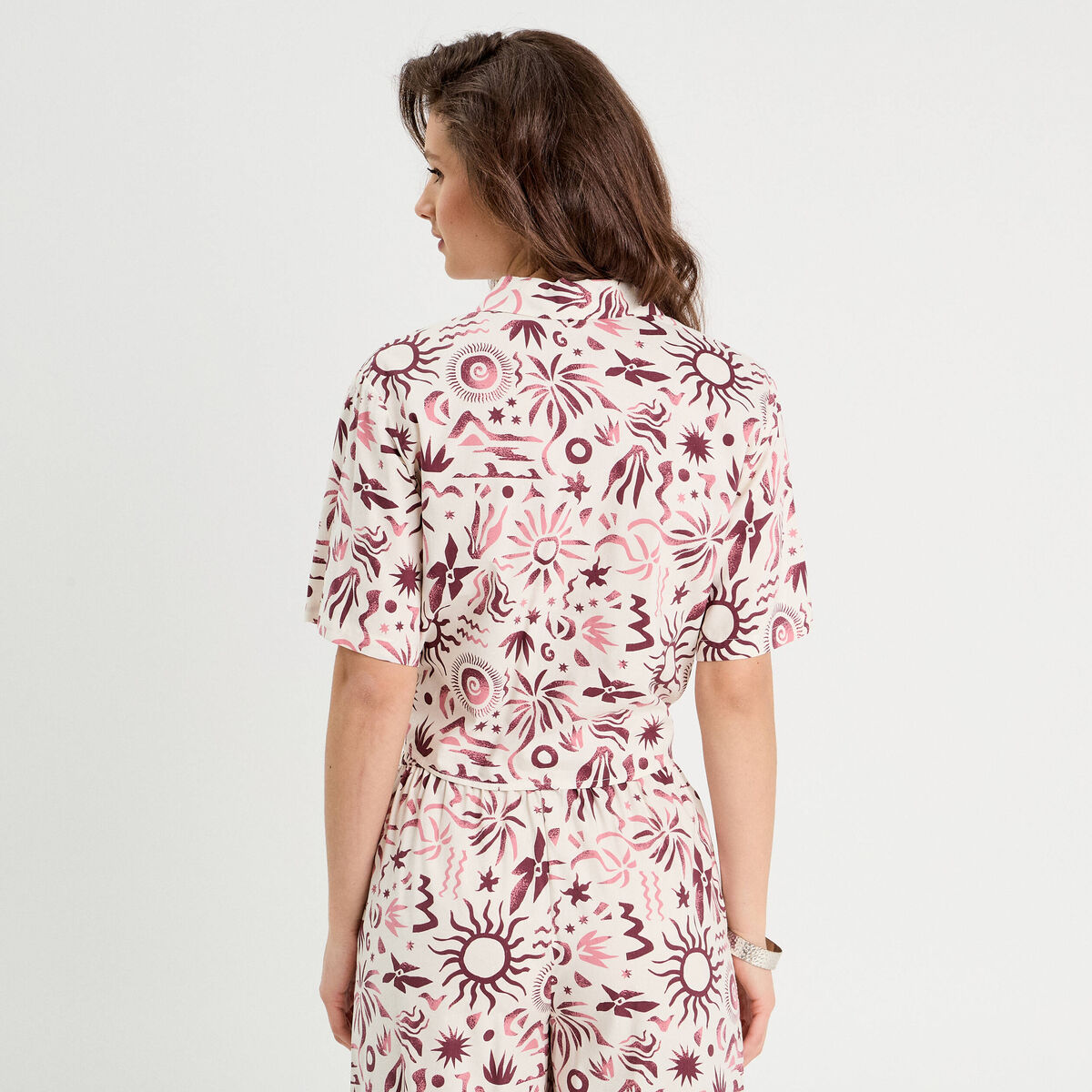Chemise nouée manches courtes rose femme