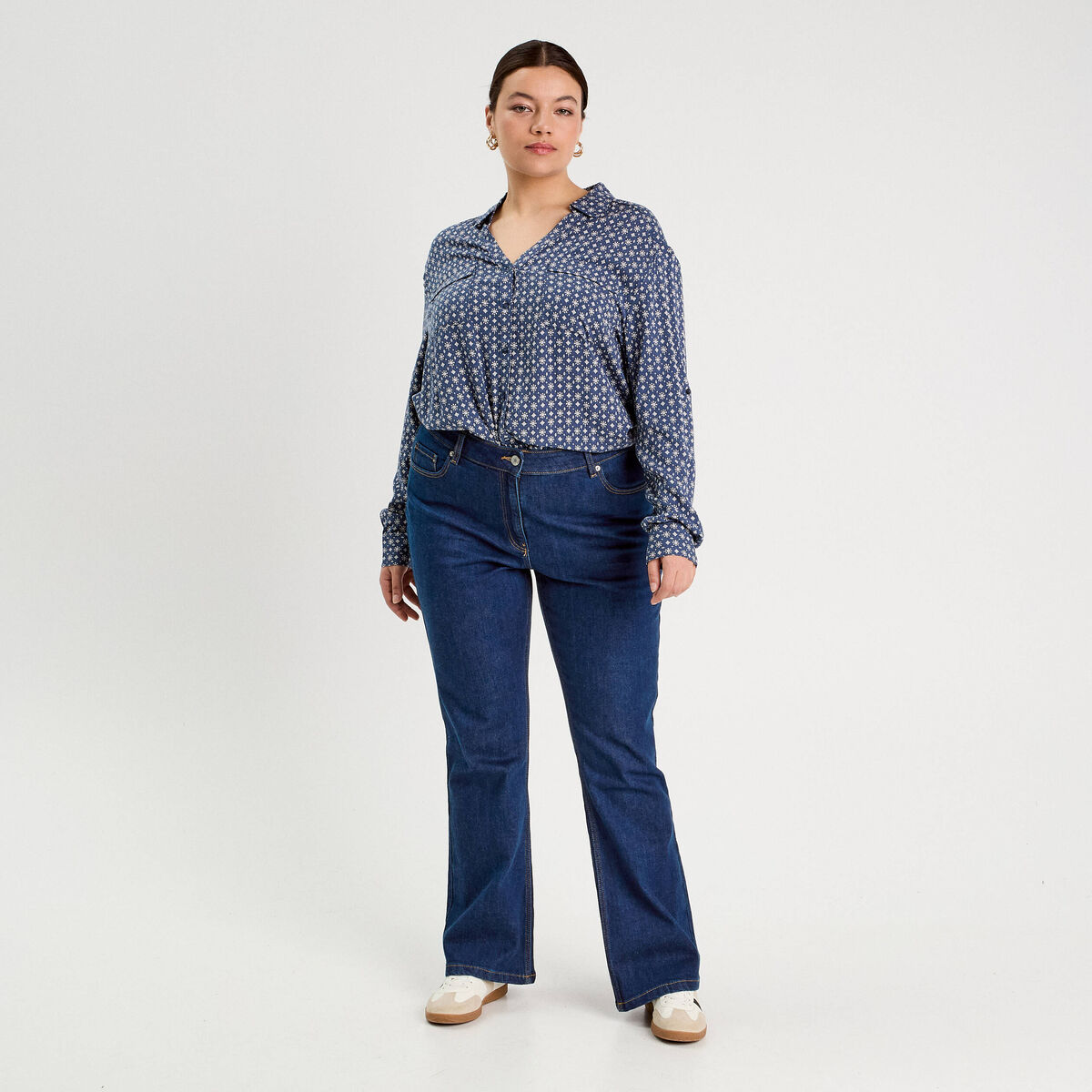 Chemise manches longues bleu foncé femme