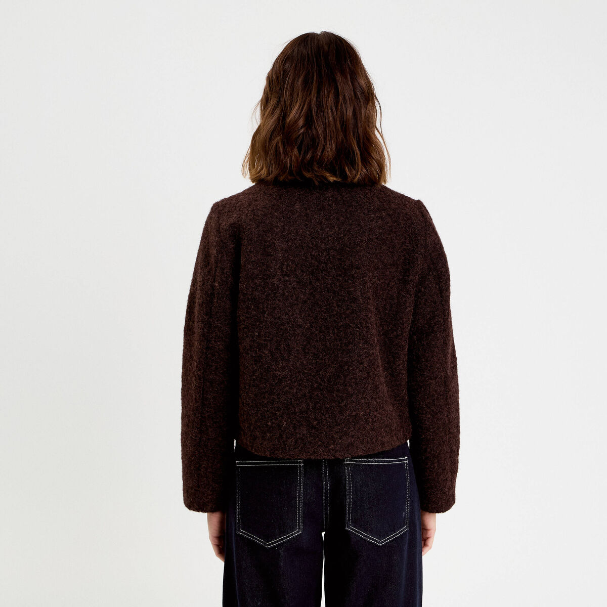 Veste col montant manches longues marron foncé femme