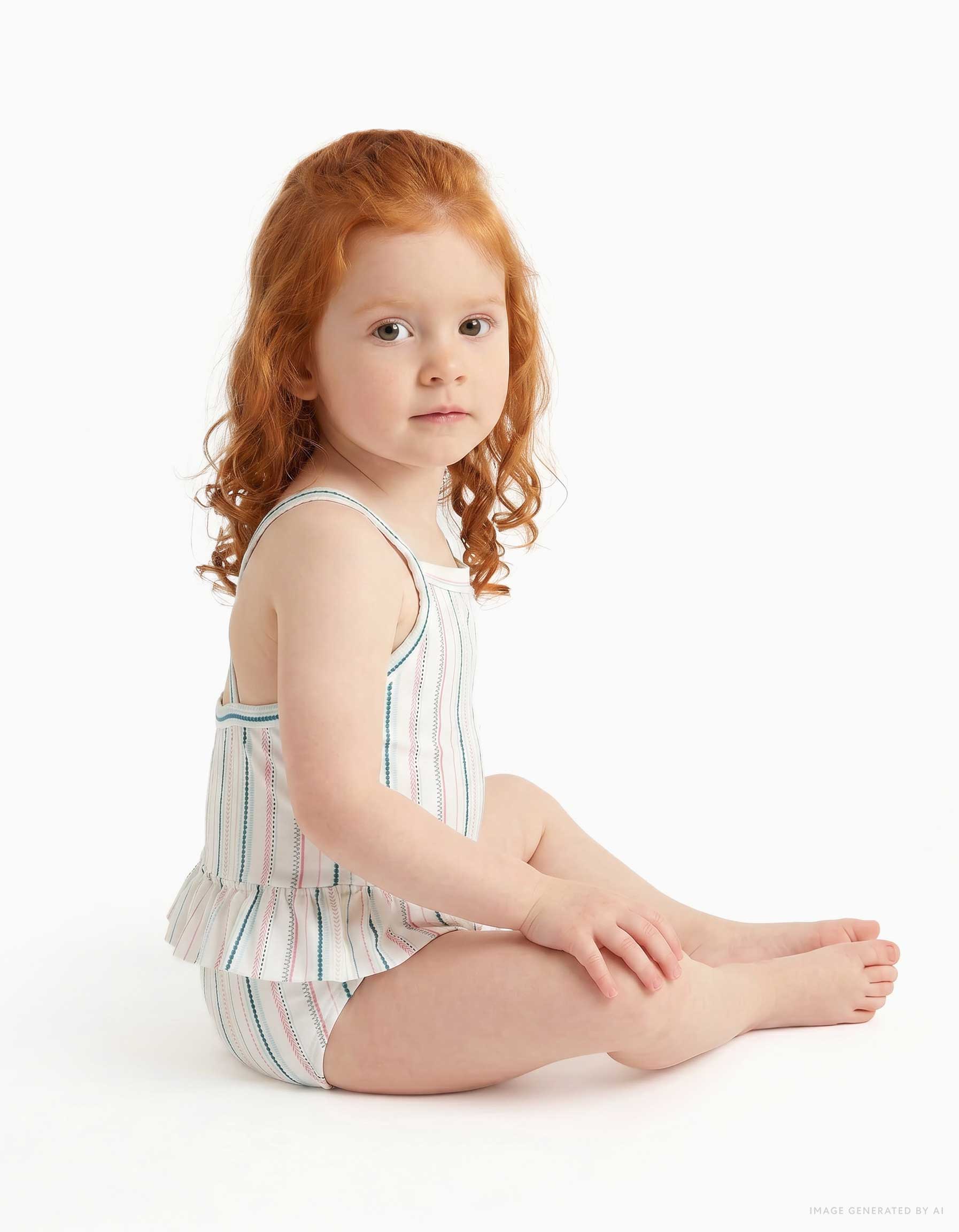 Swimsuit with ethnic stripes and ruffles B&S for baby girls, multicolour