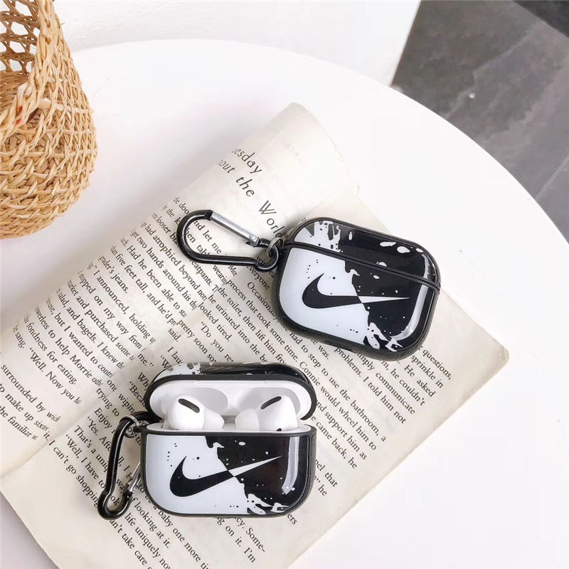 airpodsケース ブランド エアポッツ ケース ナイキ バイカラー air pods イヤホンカバー nikeパロディ airpods pro2 ケース カラビナ ワイヤレスイヤホン ケース 韓国 人気