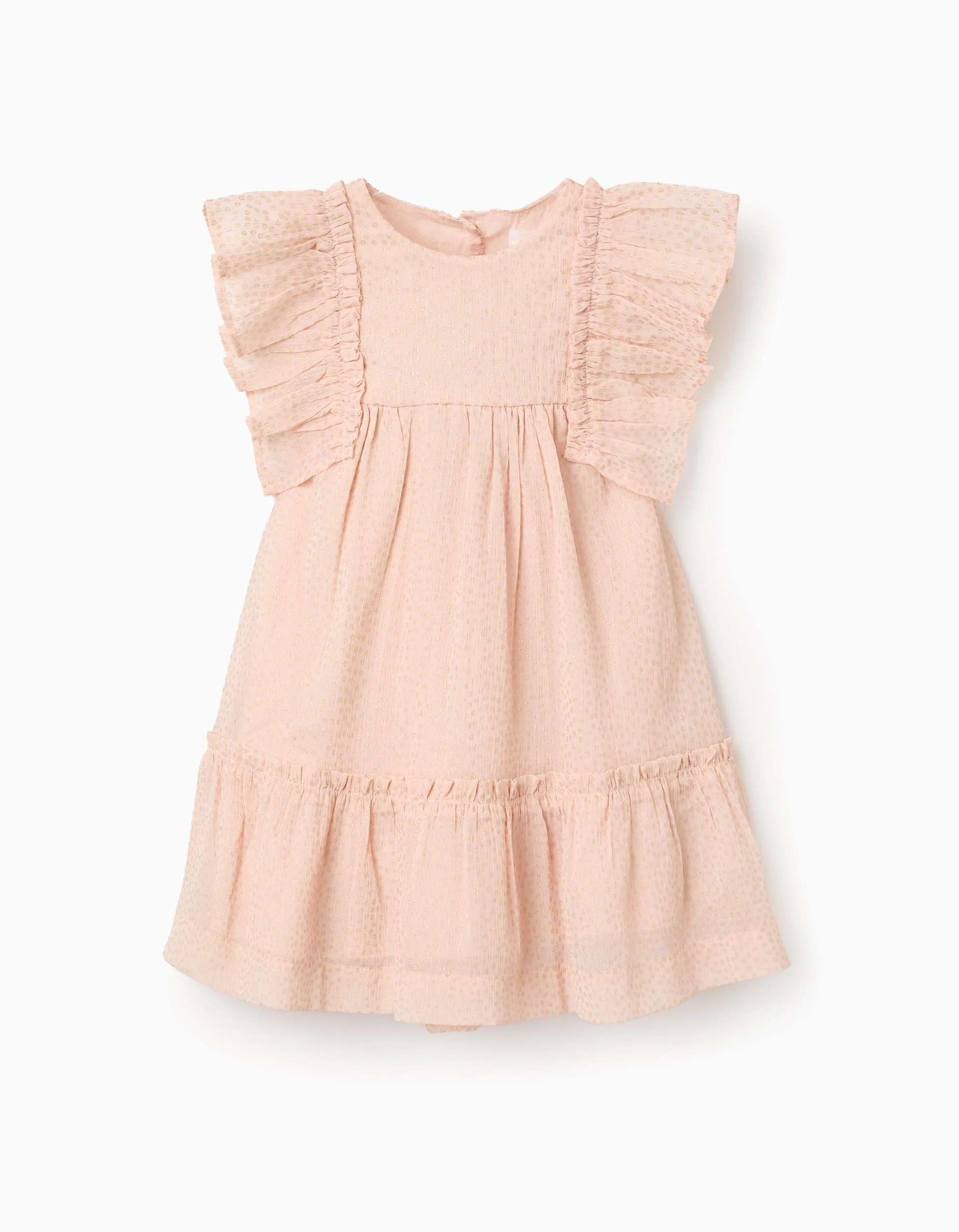 Crepe dress with ruffles and lurex for baby girls, light pink
