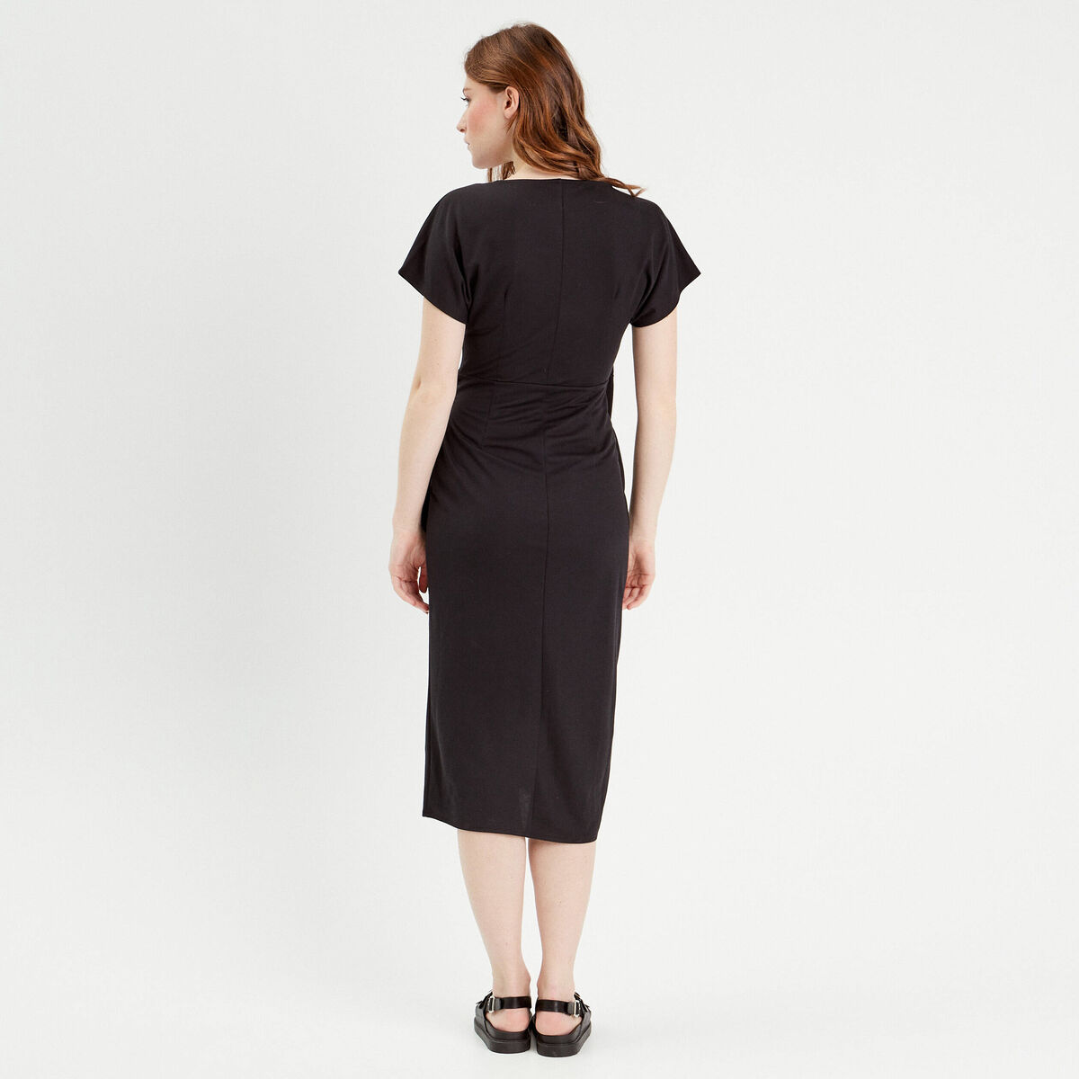Robe midi portefeuille noir femme