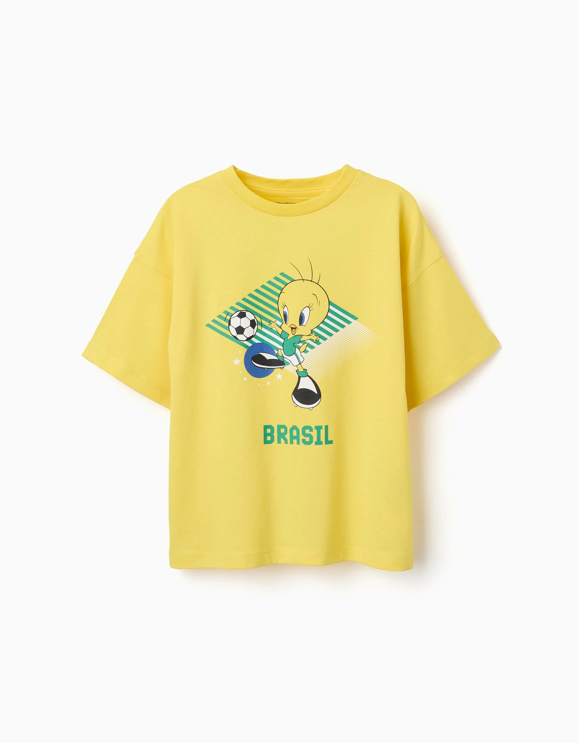 Cotton T-shirt with Tweety print for children, yellow