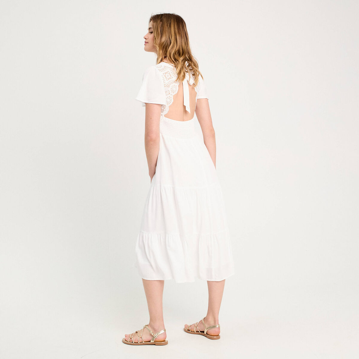 Robe longue évasée blanc femme