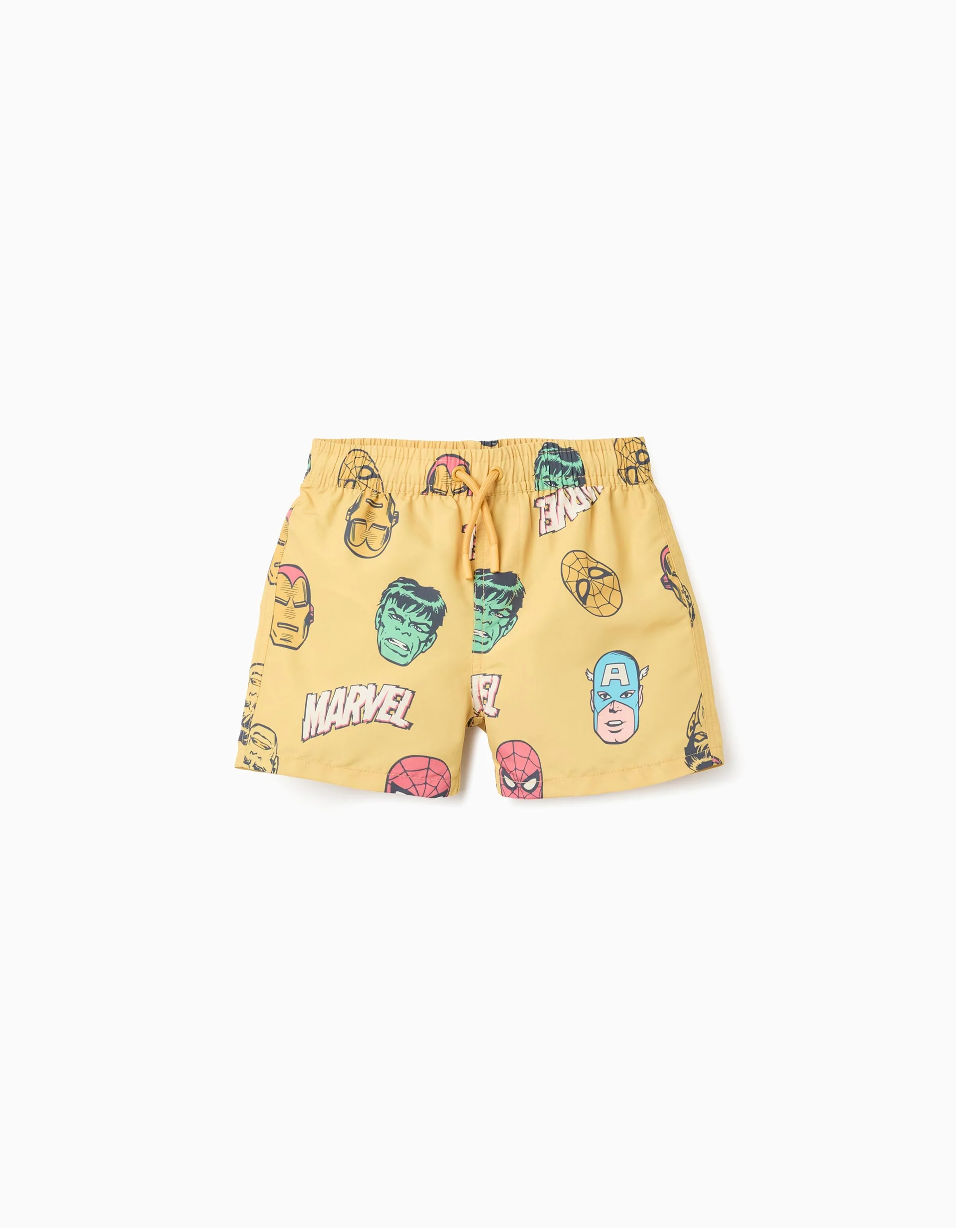Swim shorts with Marvel motif and drawstring for boys, yellow