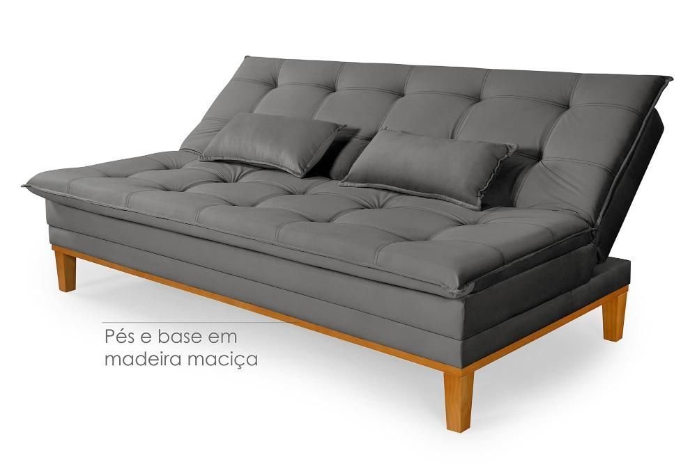 Sofá Cama Reclinável Melim 2 Lugares Confortável Suede Pés de Madeira