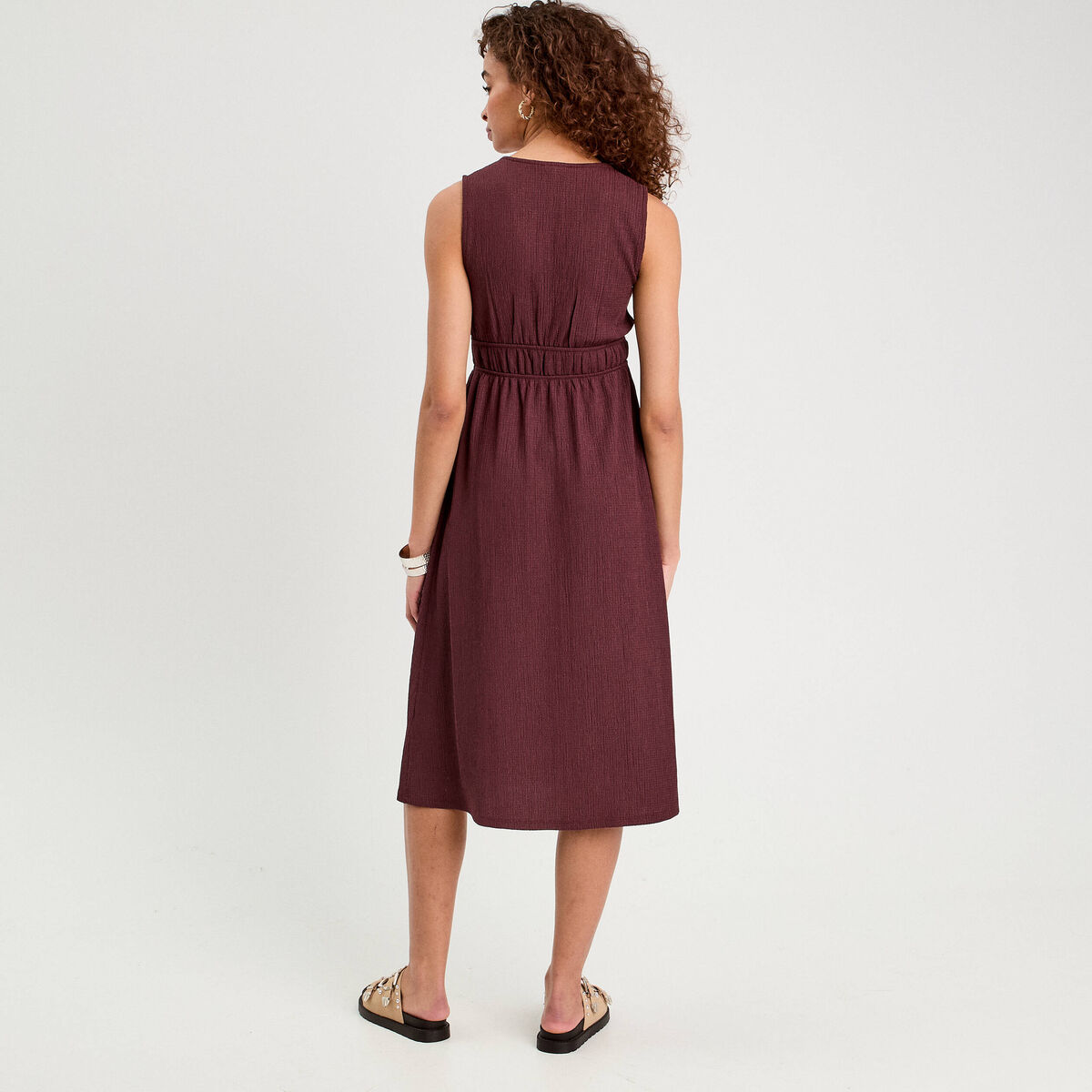 Robe midi évasée sans manches prune femme