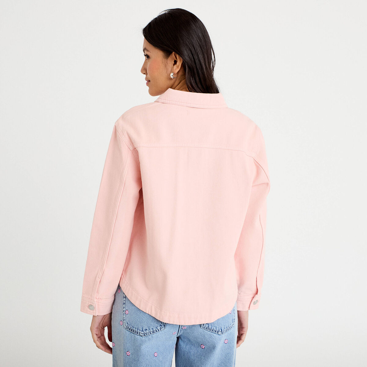 Surchemise oversize col classique rose clair femme