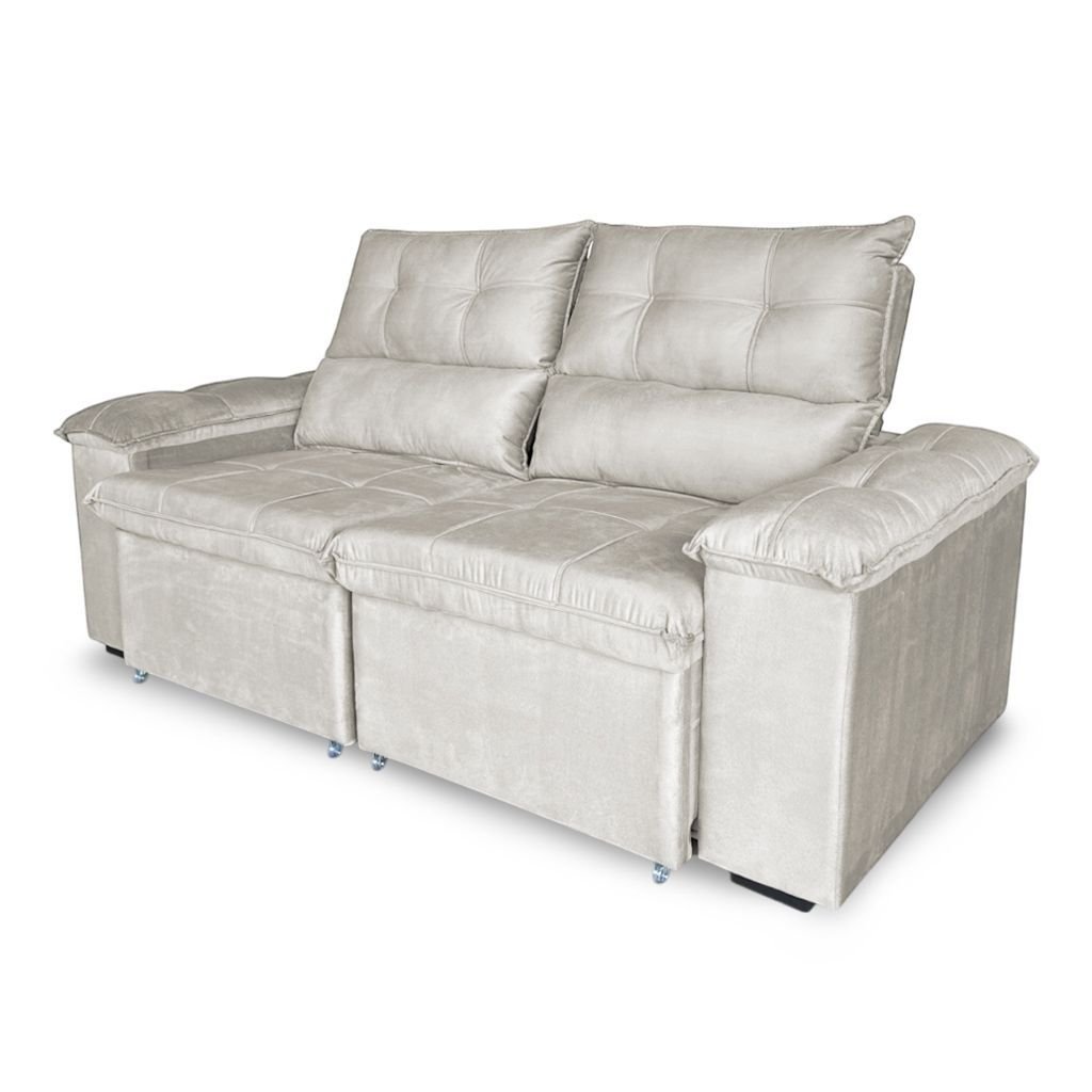 Sofá Retrátil e Reclinável 2 Lugares Verona 1,50m- Élpis Móveis - Veludo Bege