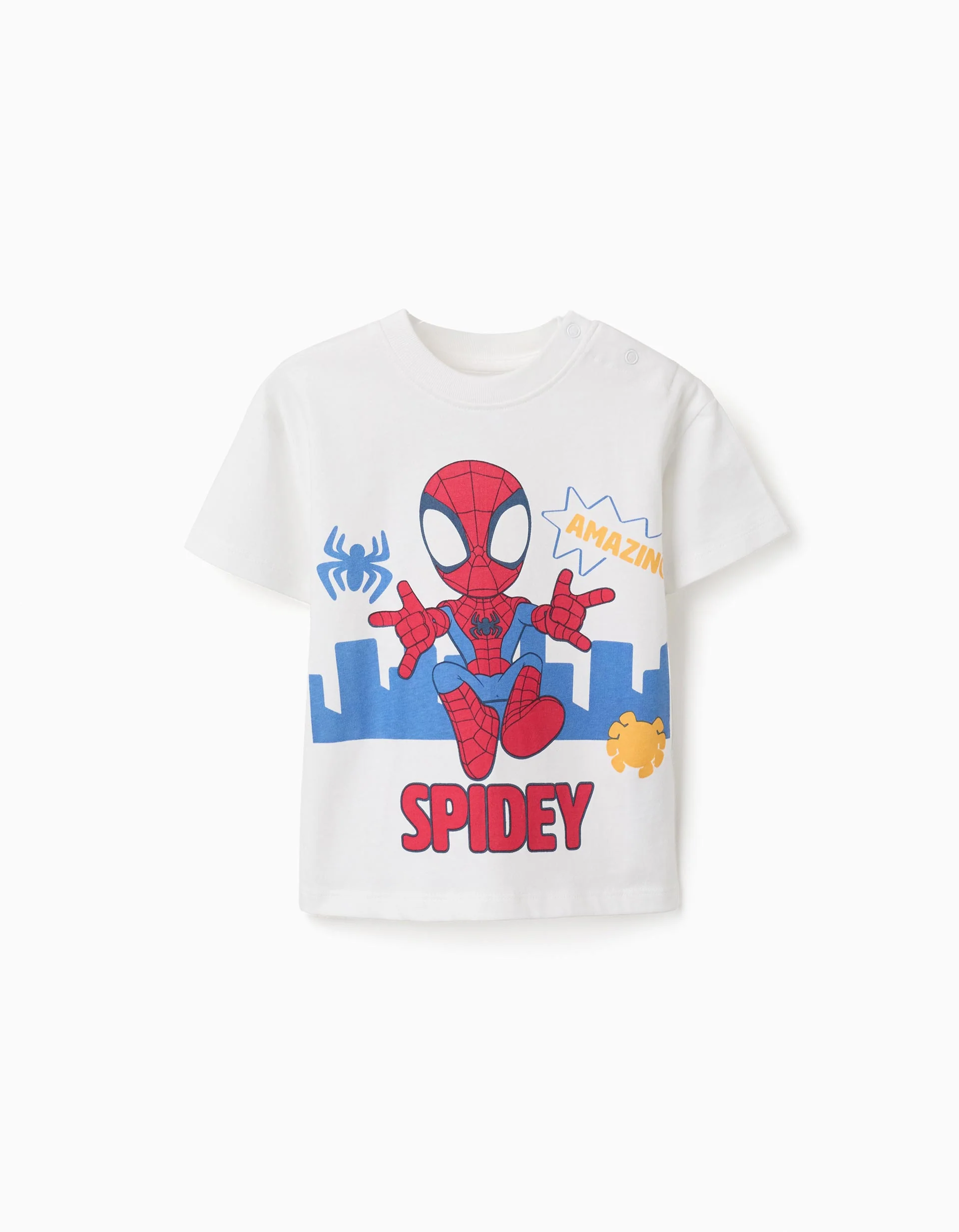 Cotton T-shirt with Spidey print for babies and boys, white
