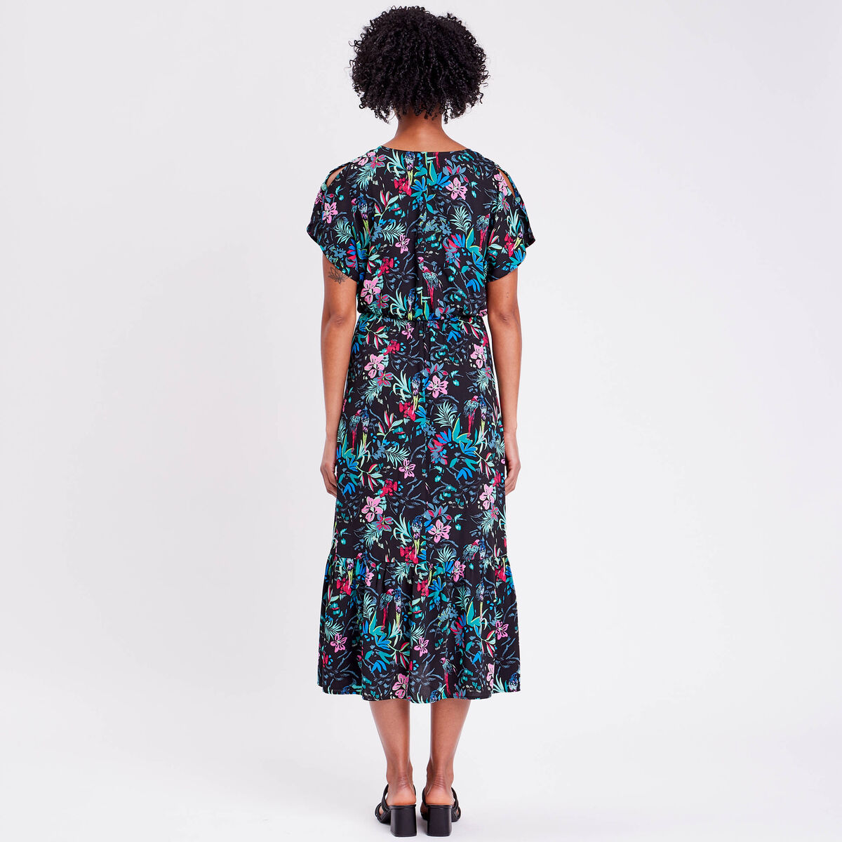 Robe longue à manches courtes noir femme