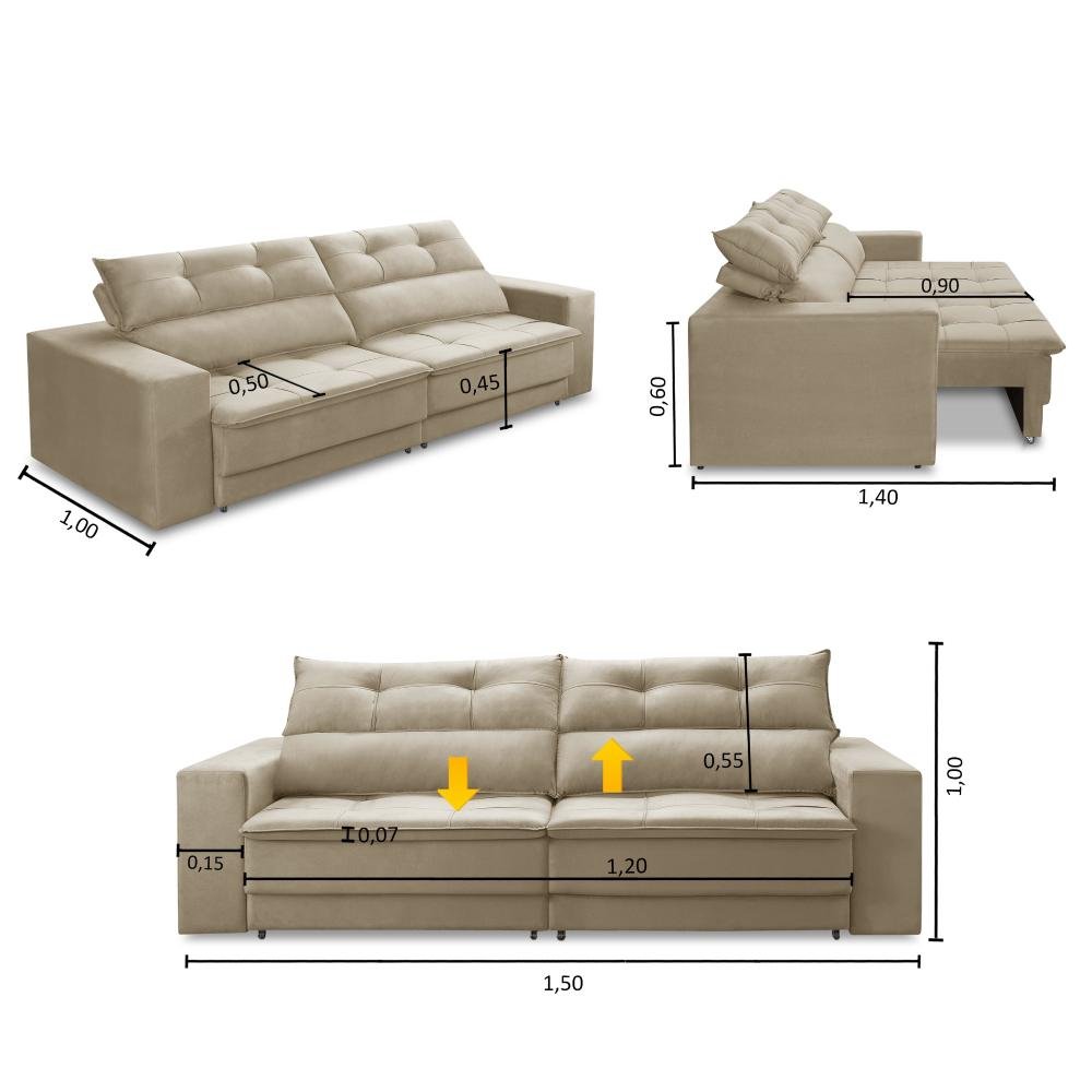 Sofá Retrátil e Reclinável 2 Lugares 1,50m com Molas Emily Suede Adonai Estofados