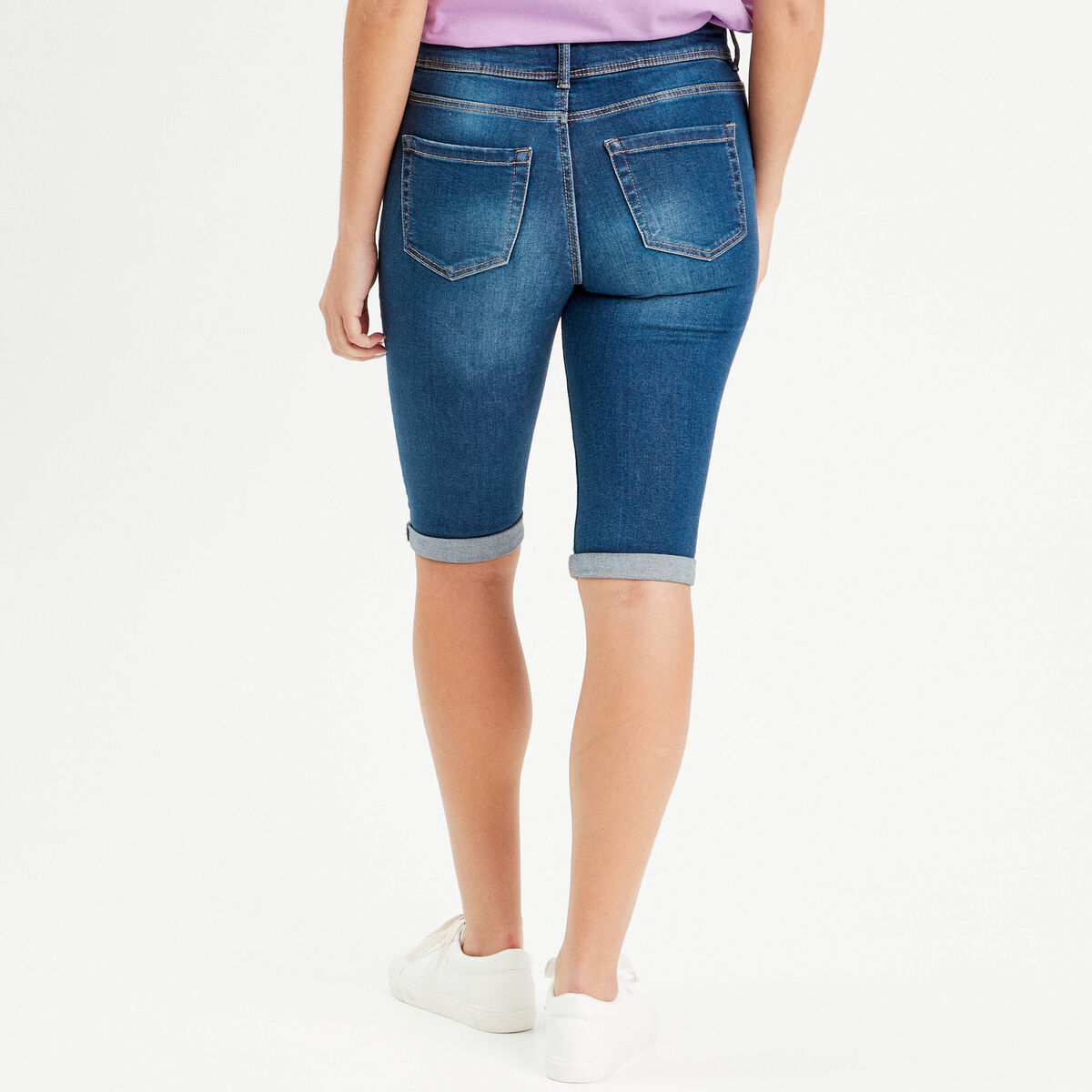 Bermuda slim en jean denim stone femme