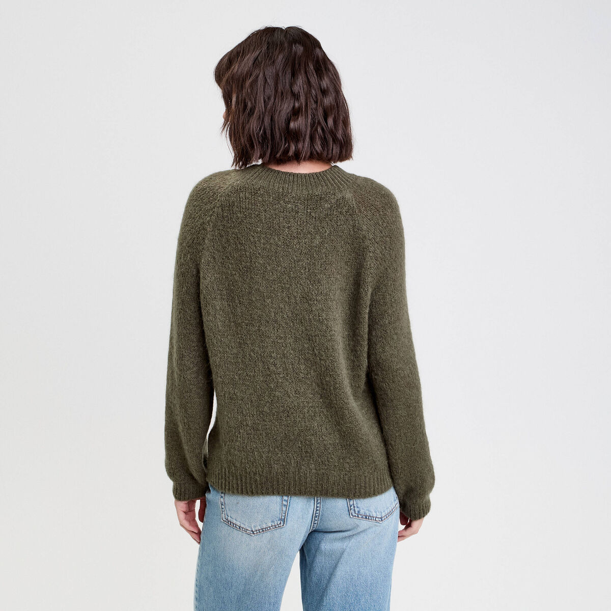 Pull manches longues vert kaki femme