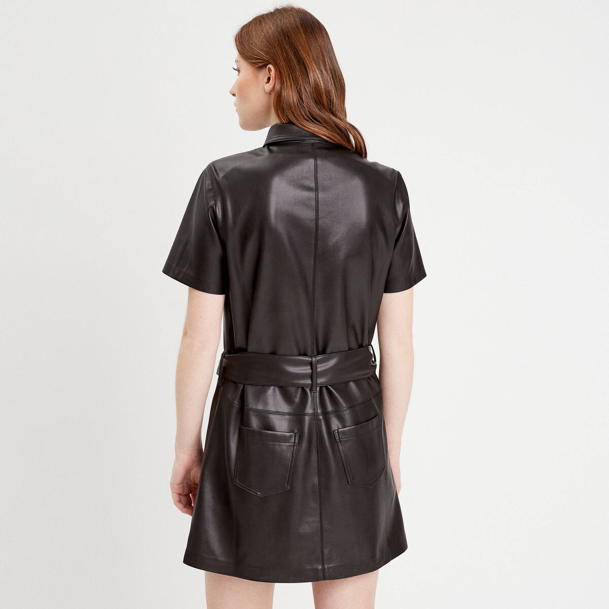 Robe moulante simili cuir noir femme