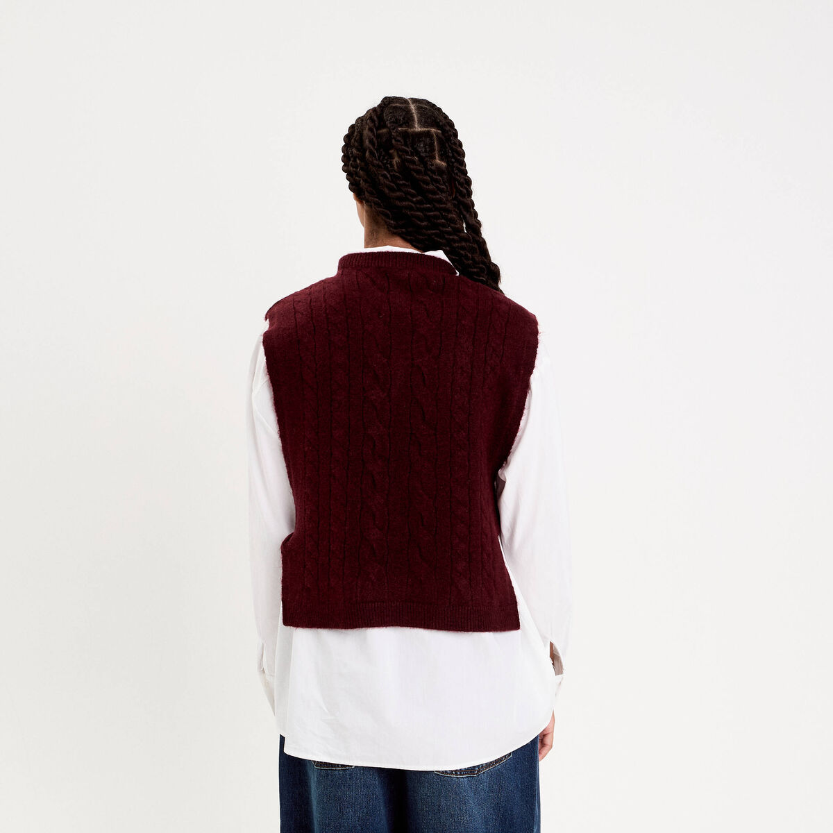 Pull sans manches torsadé violet foncé femme