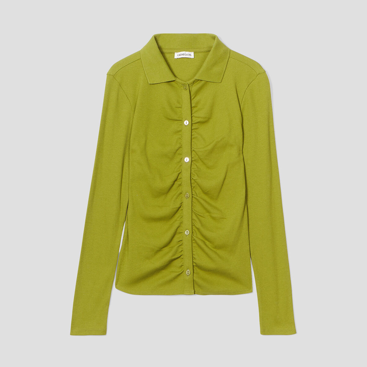 T-shirt côtelé avec fronces vert kaki femme