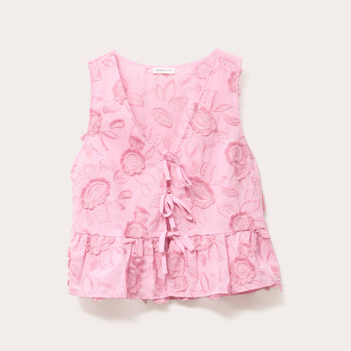 Blouse sans manches nouée rose femme