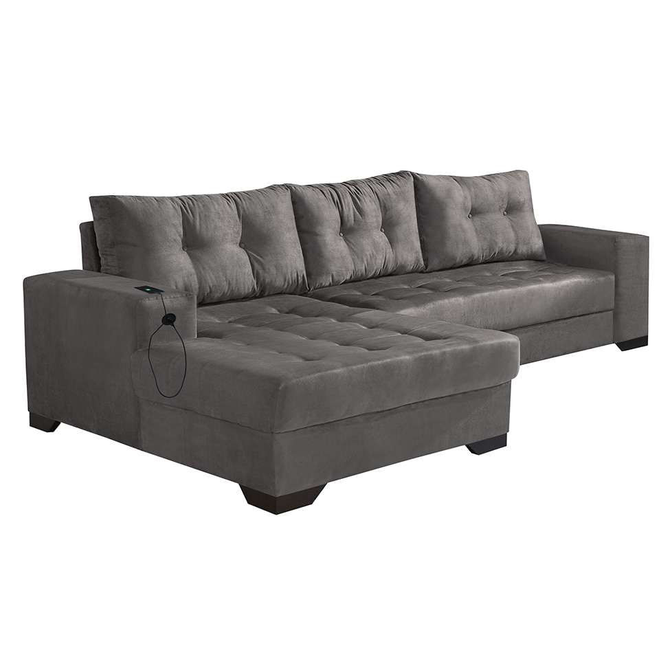 Sofá 5 Lugares Dijon com Chaise Esquerdo e Entrada USB Suede Cinza em Promoção | Ofertas na Americanas