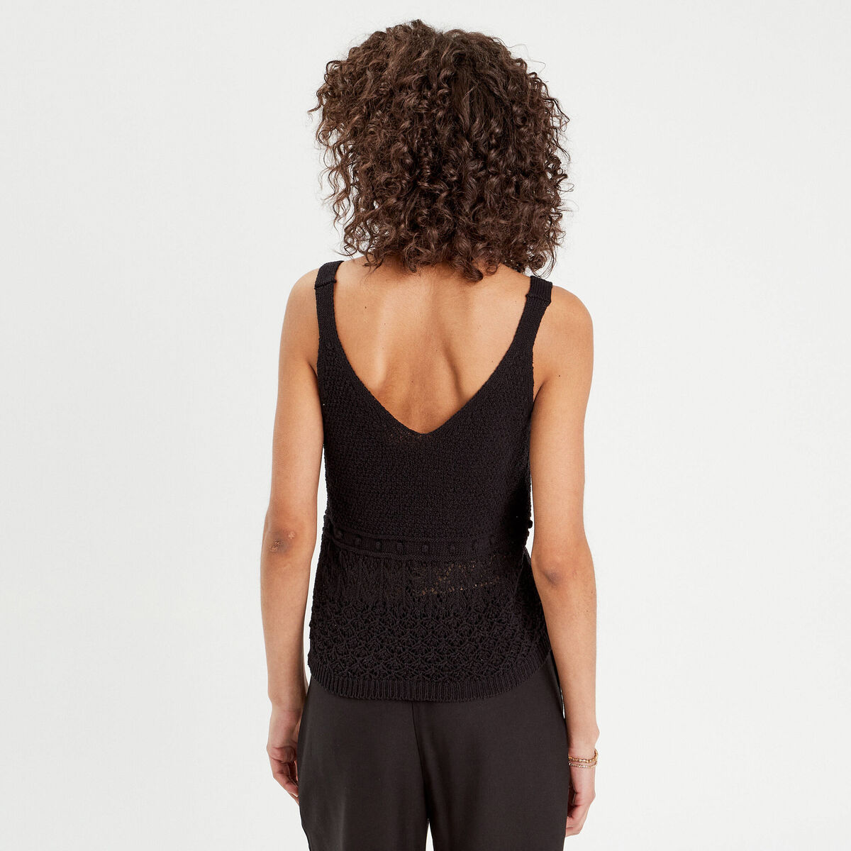 Débardeur tricot col en V noir femme