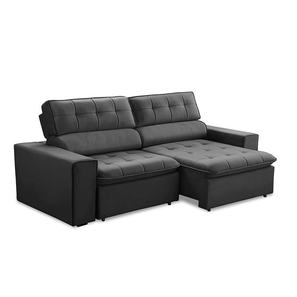 Sofá 2 Lugares Retrátil e Reclinável Atenas Veludo Chumbo em Promoção | Ofertas na Americanas