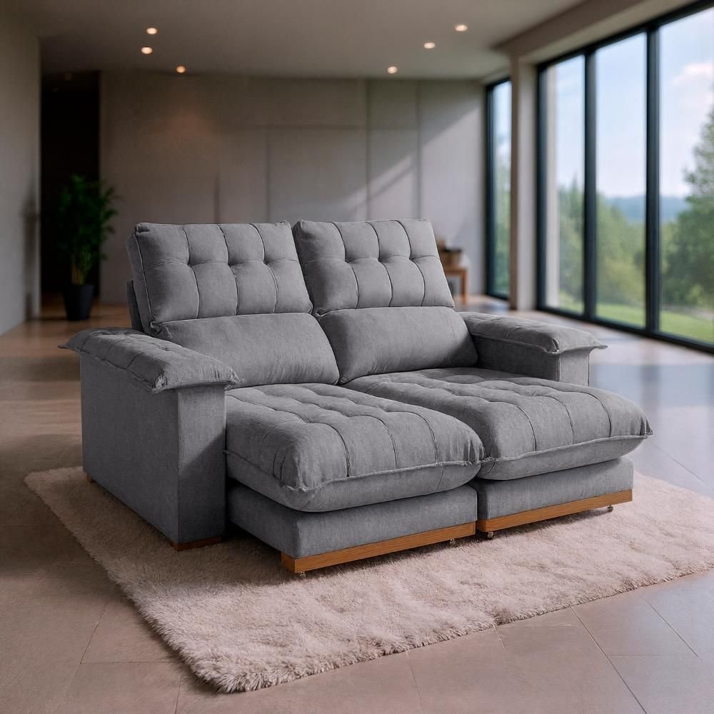 Sofá 2 Lugares 2,00m Retrátil e Reclinável Milano Bom Pastor Linho Cinza