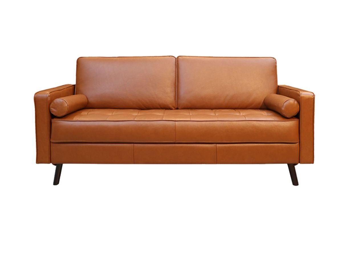 Sofá de Couro Melfi 3 Lugares Conhaque com Brilho - Mempra