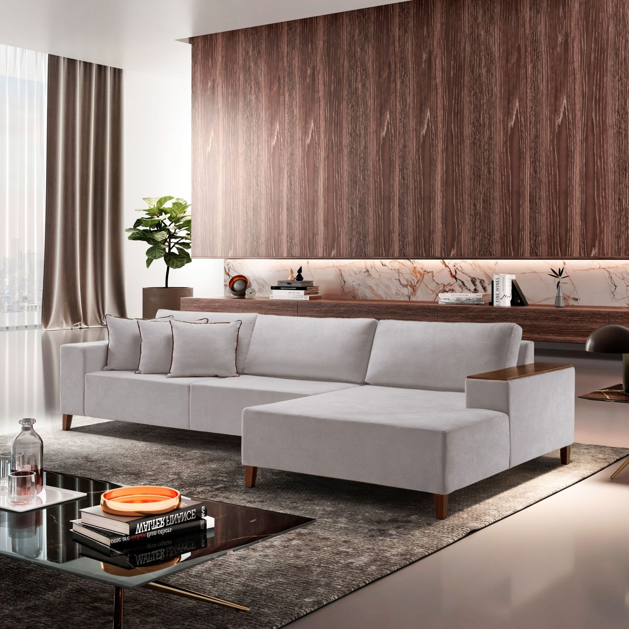 Sofá 4 Lugares com Chaise Linho 270cm Grécia