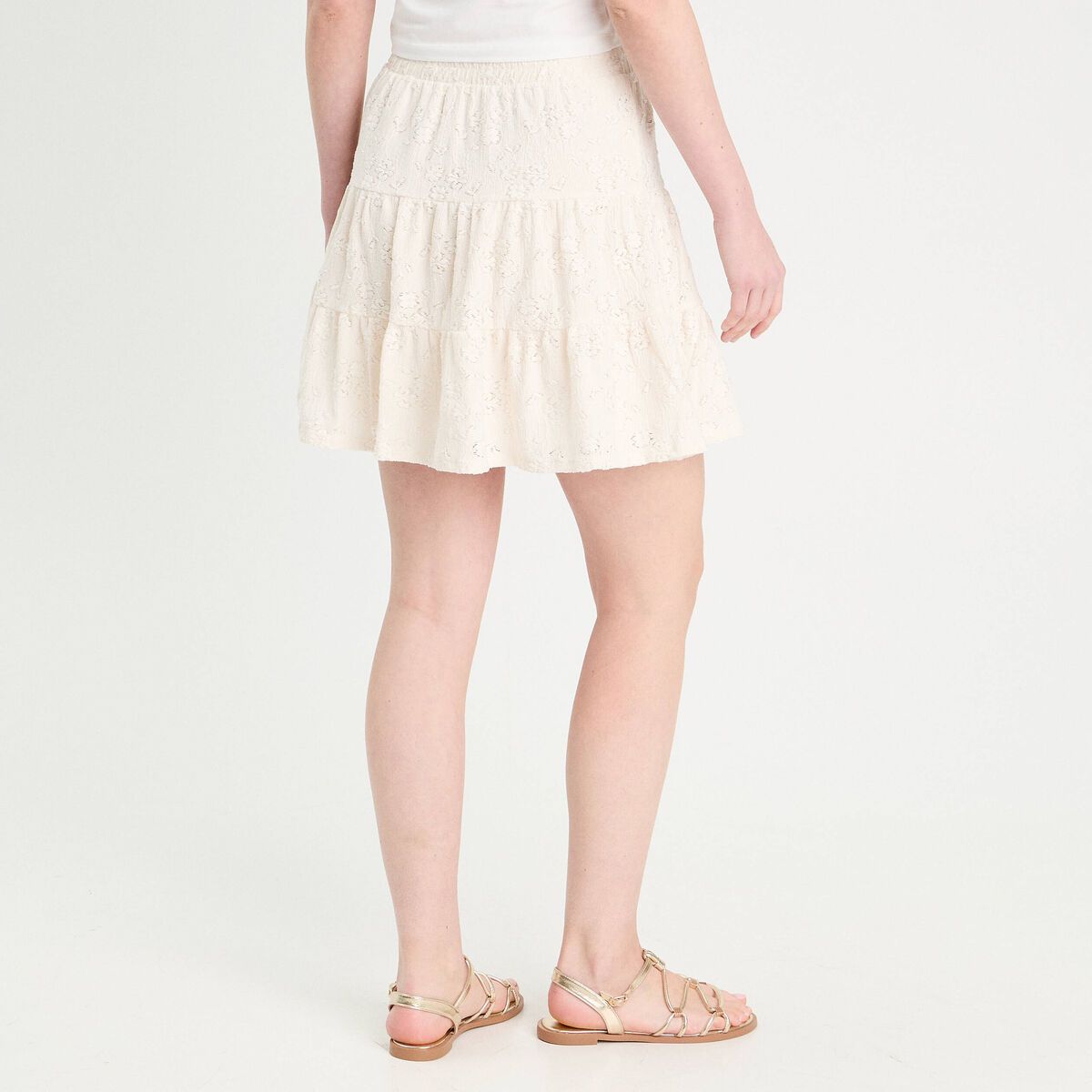 Jupe évasée détails ajourés ecru femme