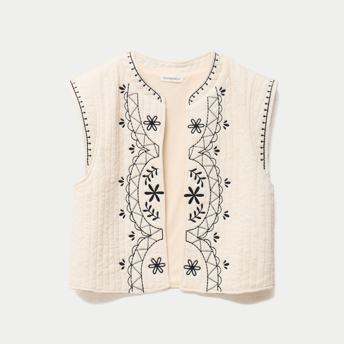 Veste sans manches brodée ecru femme