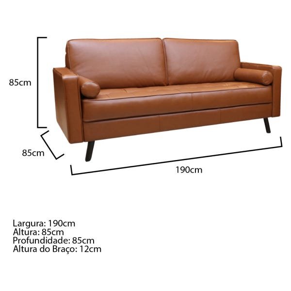 Sofá de Couro 3 Lugares Vancouver M06 Cor Conhaque 457