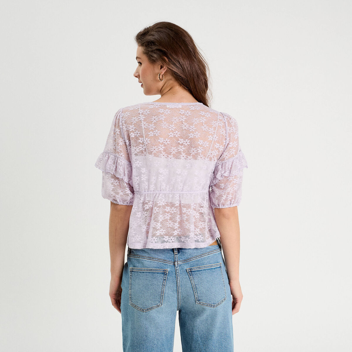 Blouse dentelle nouée parme femme