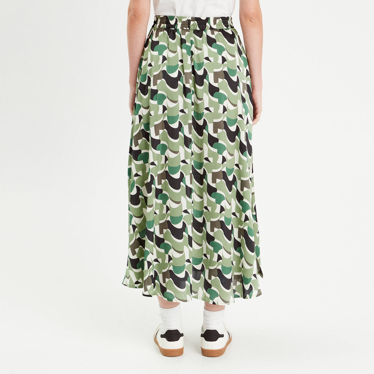 Jupe longue évasée satin vert femme