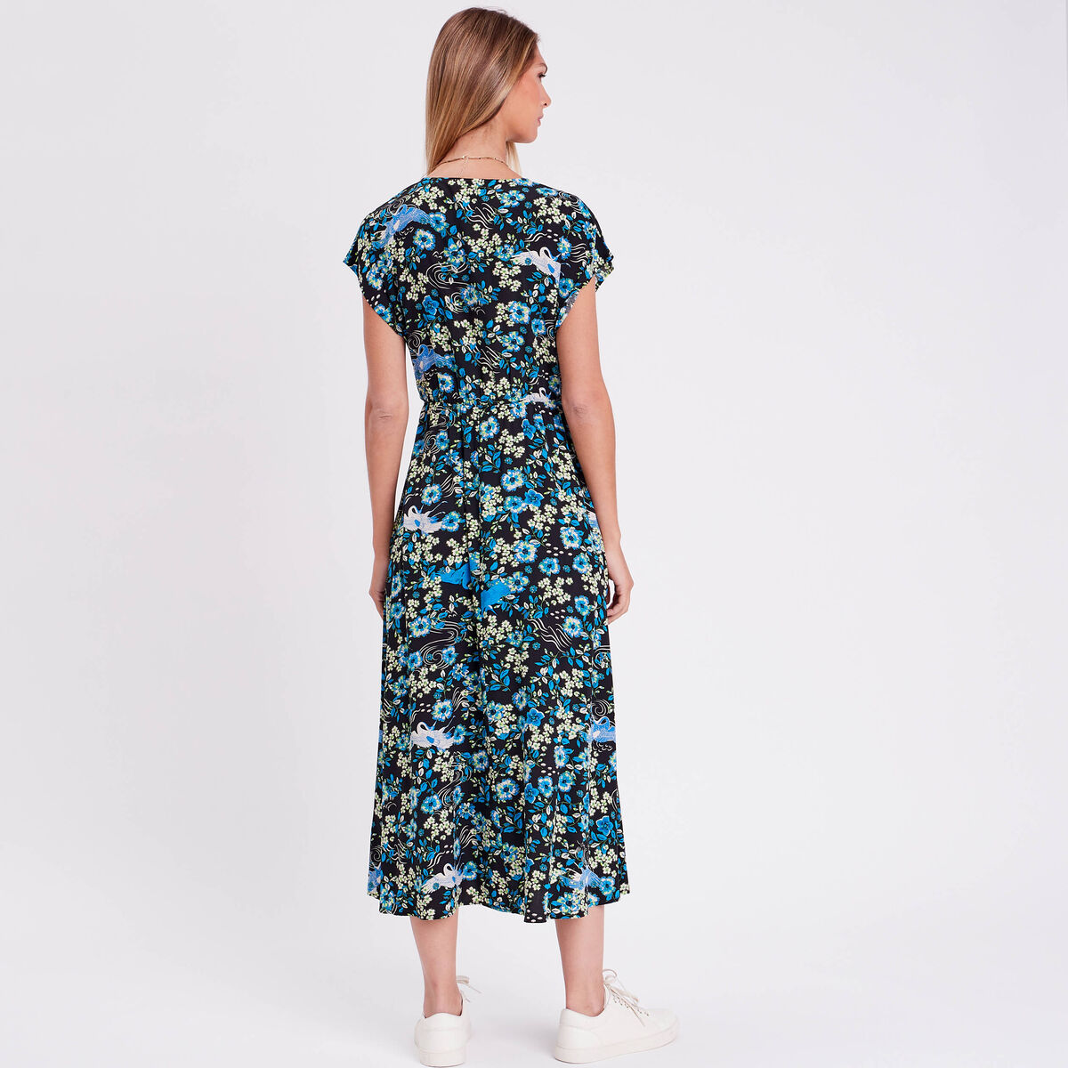 Robe longue évasée noir femme