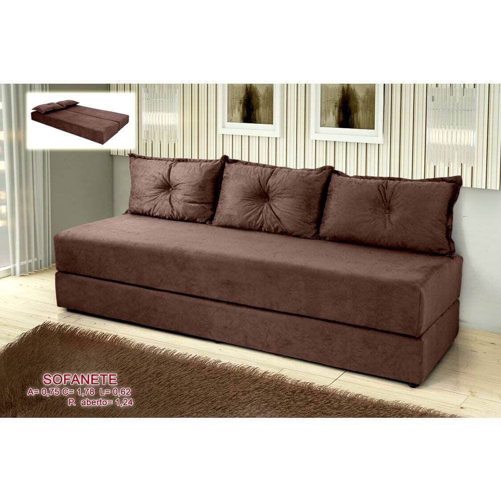 Sofanete Sofá de 3 lugares Sofá Cama de Casal Bicama em Suede Marrom