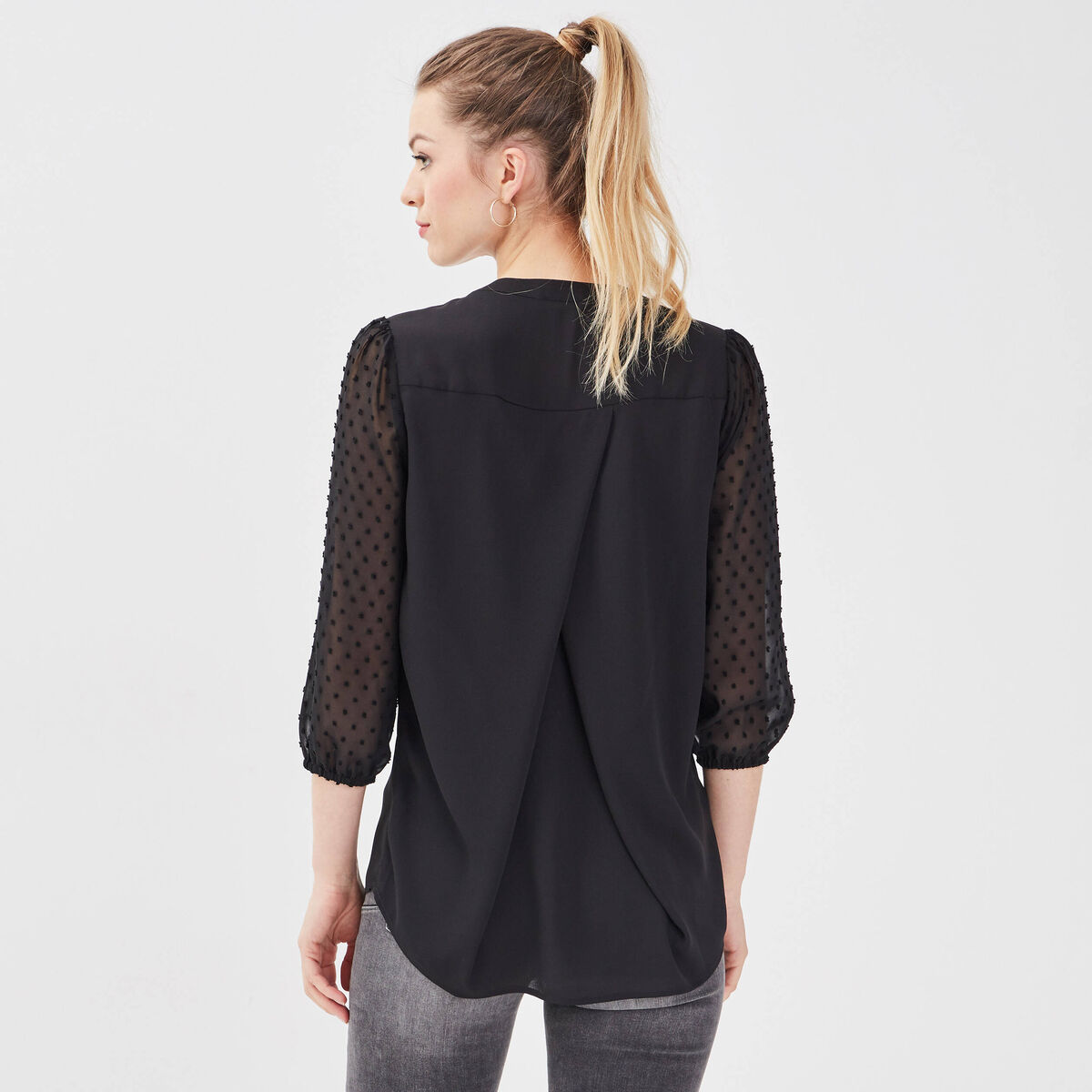 Blouse manches 3/4 noir femme