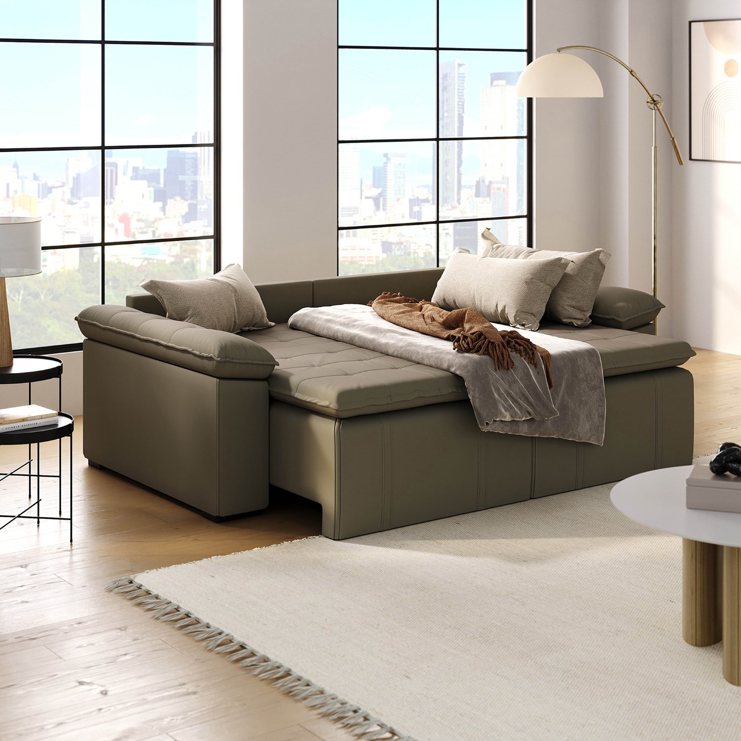 Sofá Cama Retrátil e Reclinável 4 Lugares 240cm Veludo com Molas Palmeira CabeCasa MadeiraOriginals