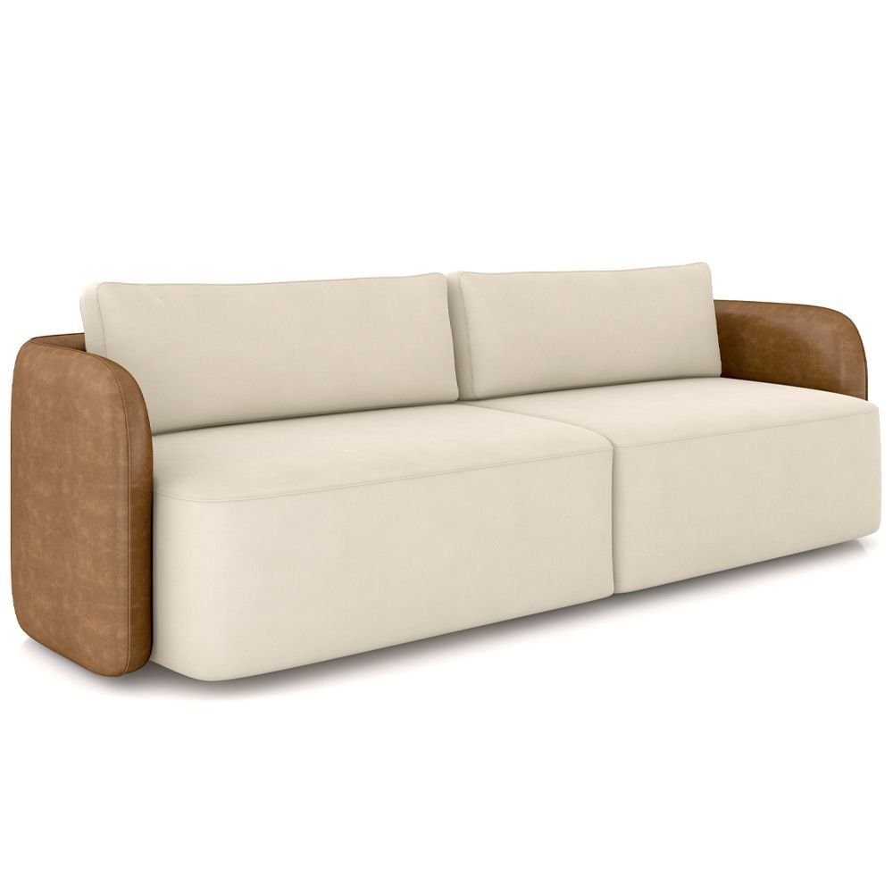 Sofá 3 Lugares Sala Living Orgânico 220cm Oregon K01 Couríssimo Whisky Veludo Bege - Lyam Decor