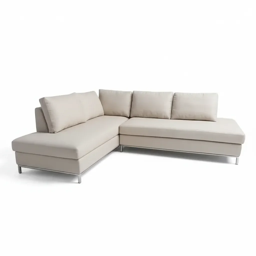 Sofá de Canto 5 Lugares com Chaise Lado Esquerdo em Veludo Bege Claro 293x200cm