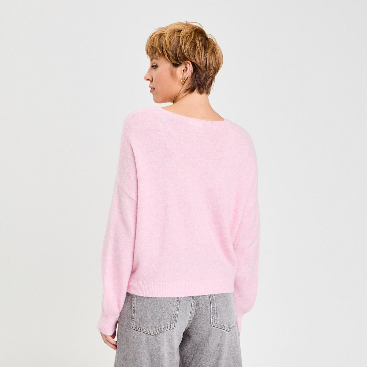 Pull manches longues rose poudrée femme