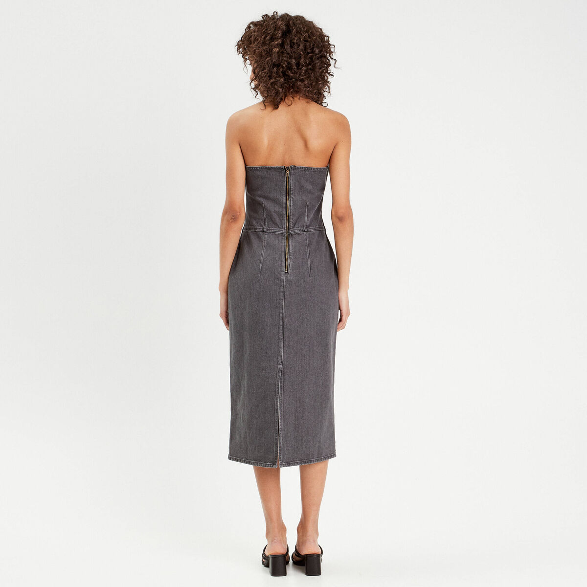 Robe bustier moulante en jean denim gris femme