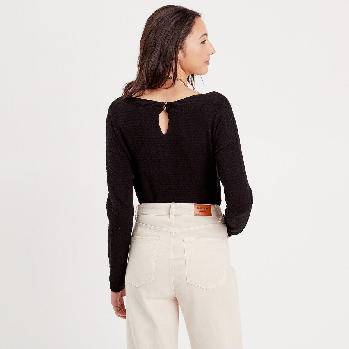 Pull col rond noir femme