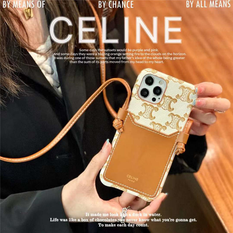 アイフォン16/16plus ケース セリーヌ 通販 iphone15pro max/14ケース カード収納 celine スマホケース ショルダー パロディ風 iphone13 ケース 便利 機能