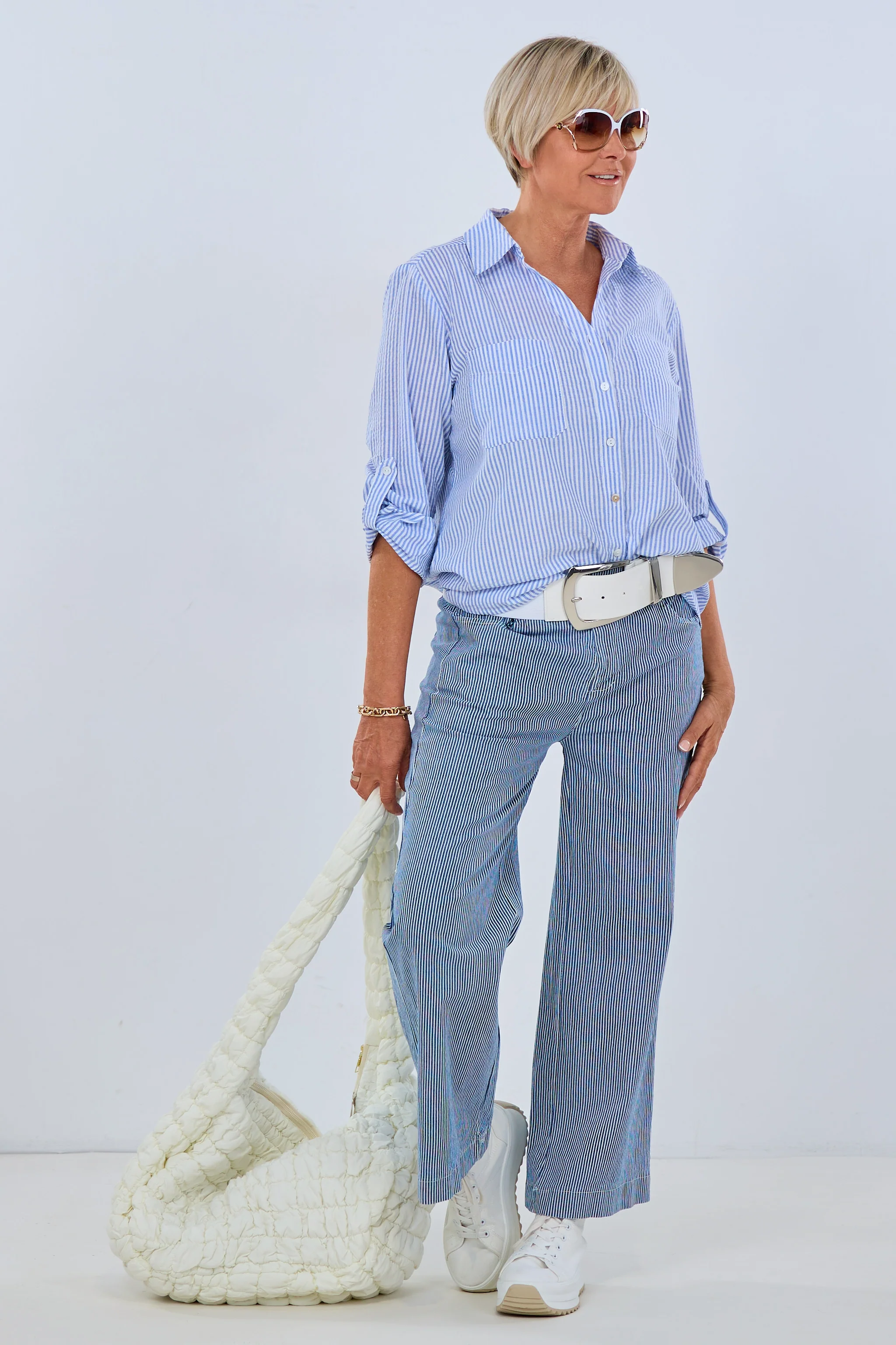 gestreifte Marlene Jeans, dunkelblau-weiß