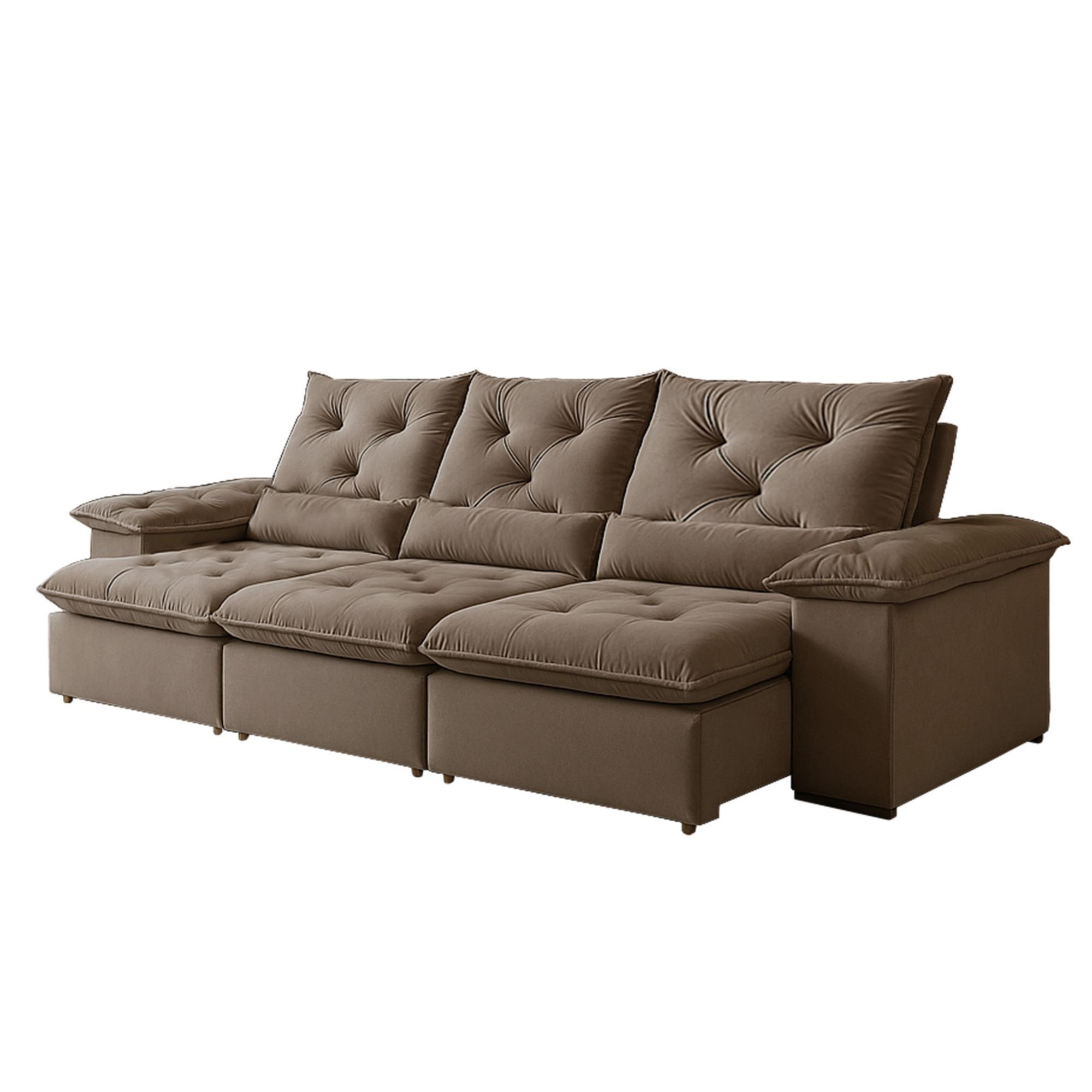 Sofá Retrátil e Reclinável 4 Lugares 2,70m Suede Bege Londres Classico