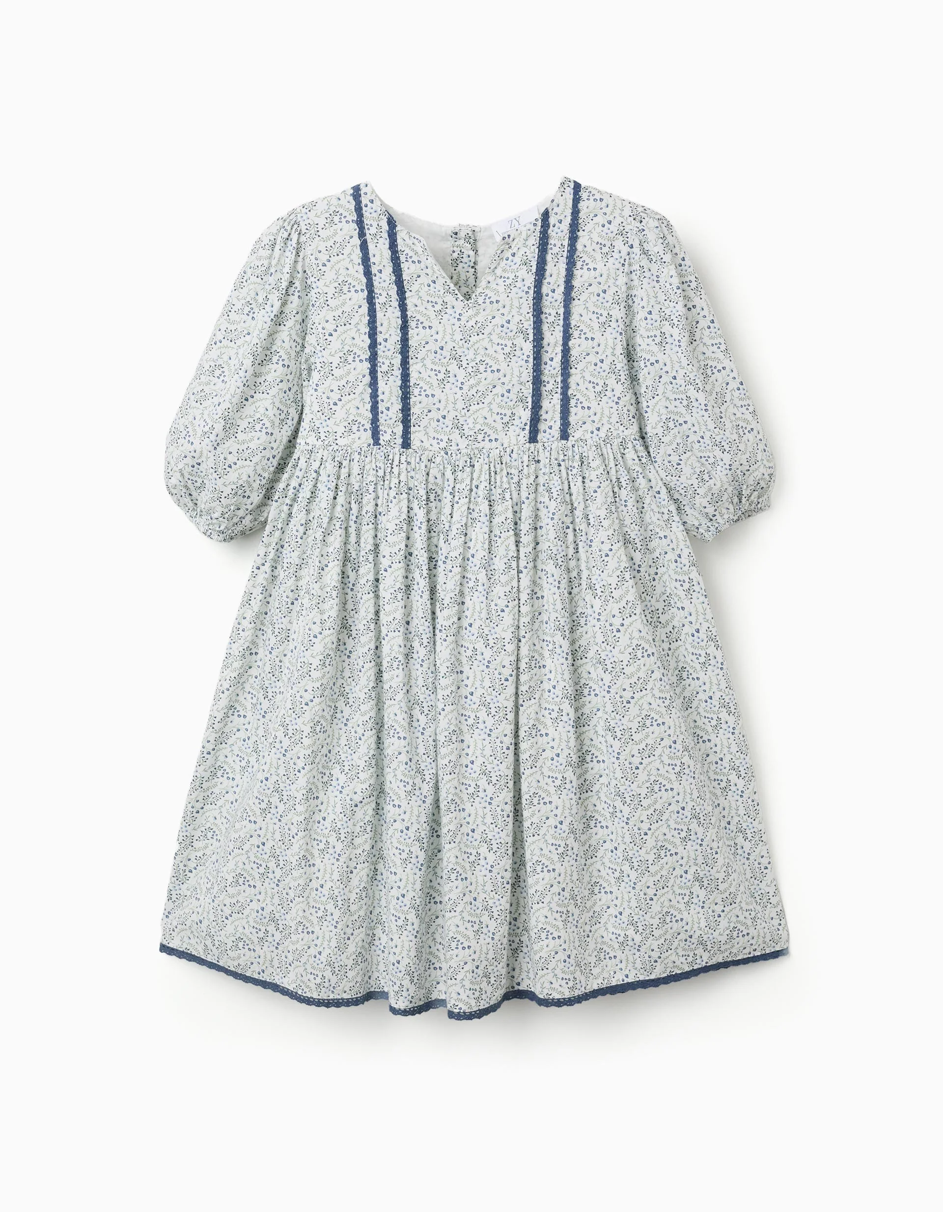 Cotton dress with balloon sleeves and flowers You&Me for girls, white