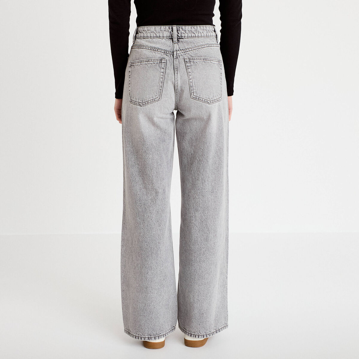 Jeans wide leg taille haute denim gris femme